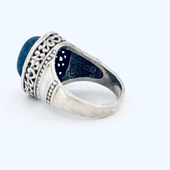 Vintage Chunky Lapis Lazuli Ring Sterling Silver 925 Boho Statement Jewelry Size - Picture 5 of 10